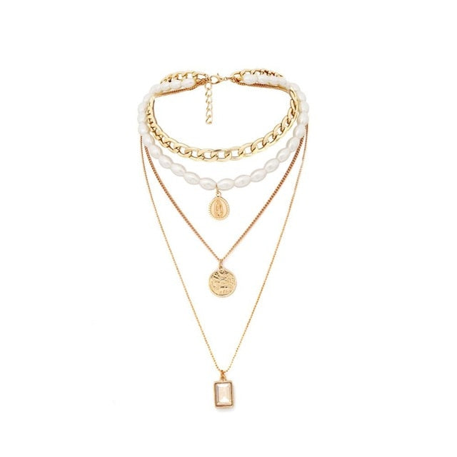 Gold Multilayer Pearl Necklaces