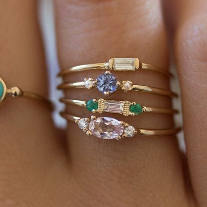 Crystal Zircon Gold Ring Set